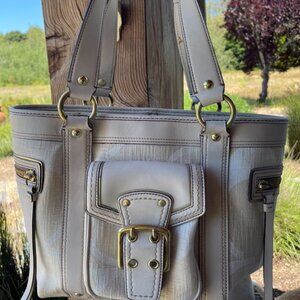 Coach The Legacy Signature A06k-7551 Leather and Linen Tote